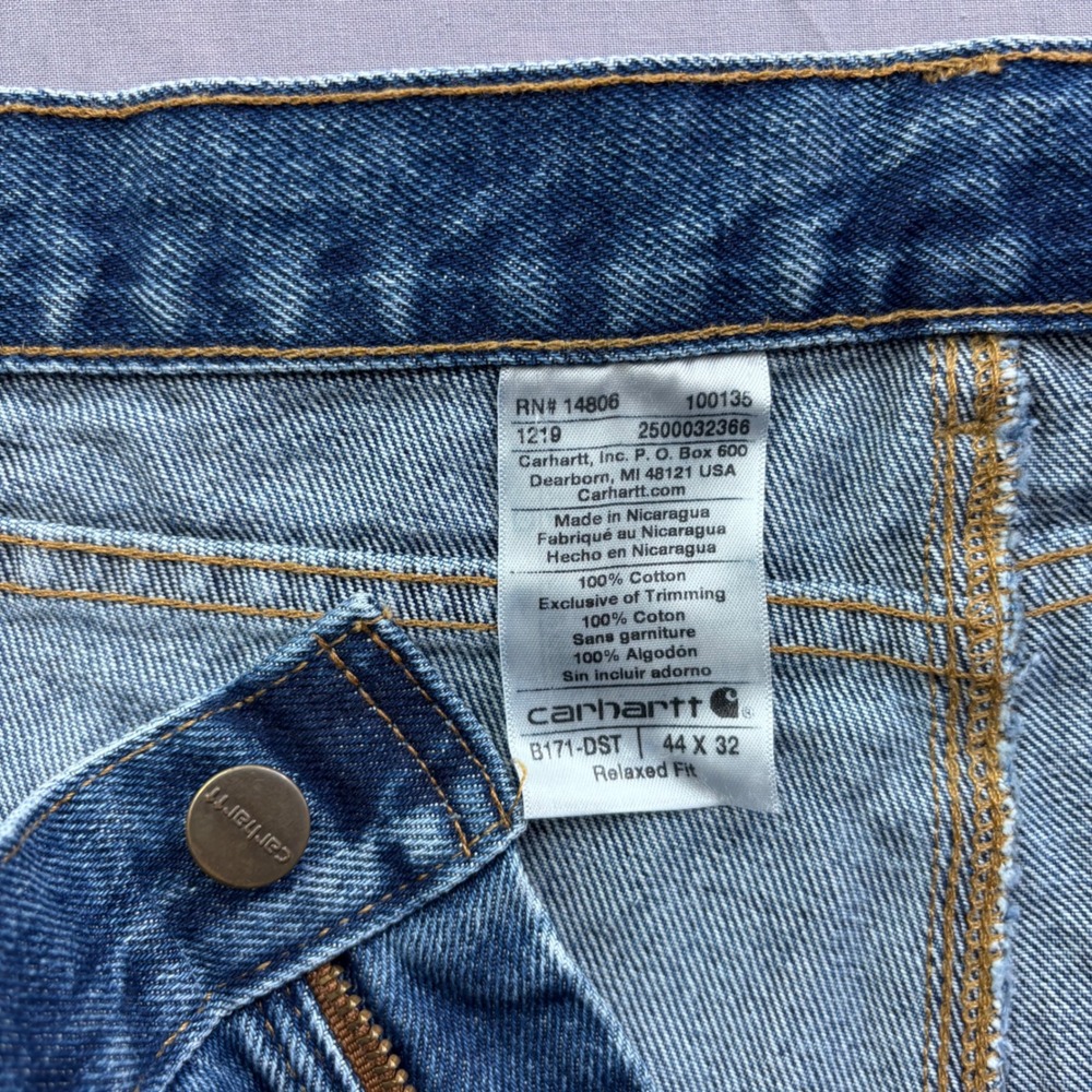 Carhartt B171-DST Relaxed Fit Carpenter Jeans Mens 44x32 Dark Stone Blue Denim - Picture 4 of 9